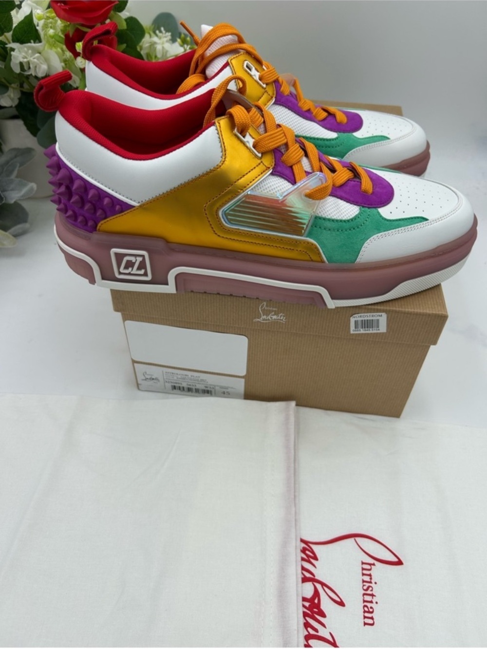 Men’s Christian Louboutin ASTROLOUBI multicolored sneaker size 45 made in Italy - Picture 8 of 9